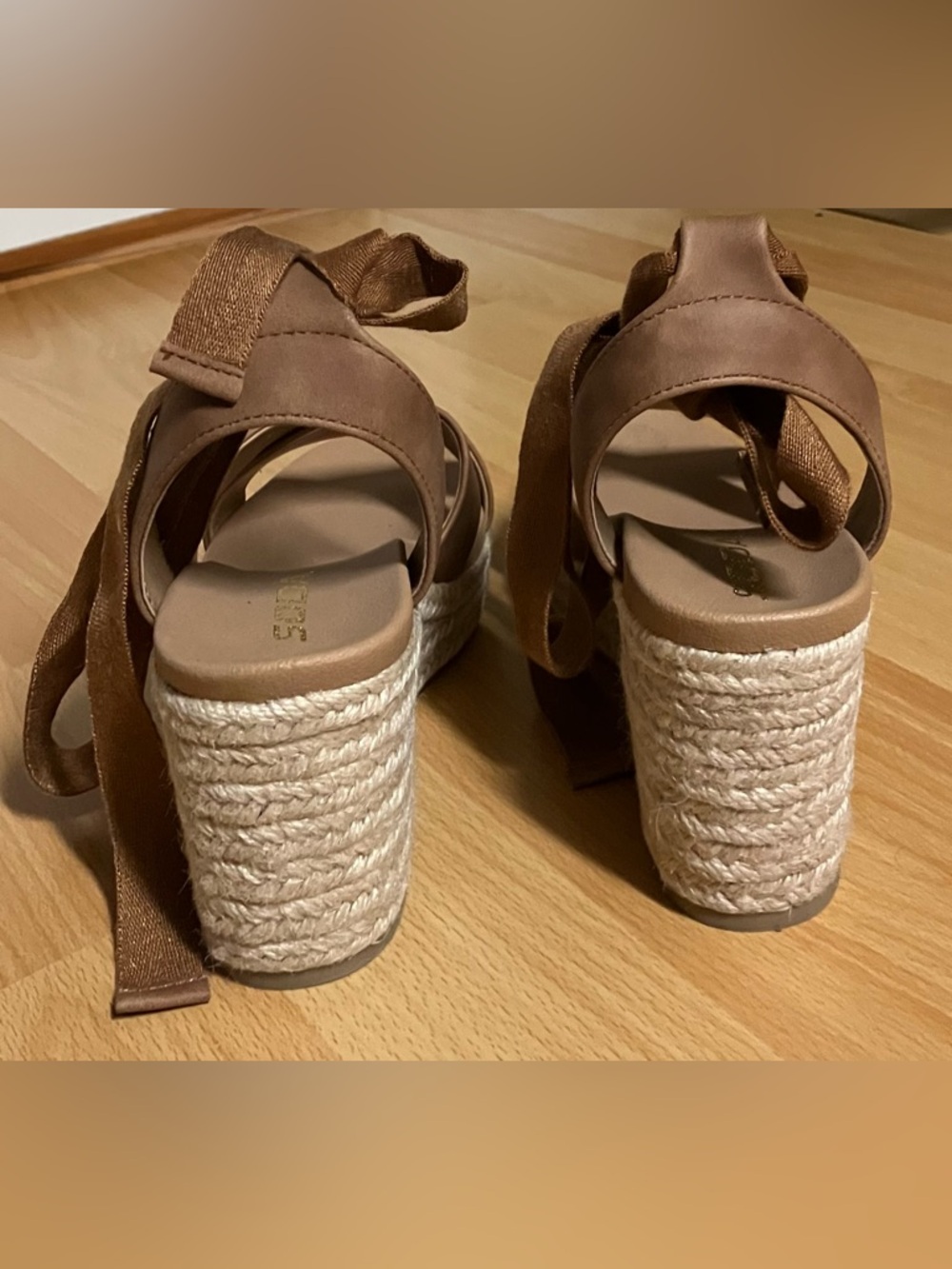 Soda Dark Tan Woven Espadrille Wedge Sandal with Ankle Tie: Size 6.5 NWOT - Picture 6 of 8